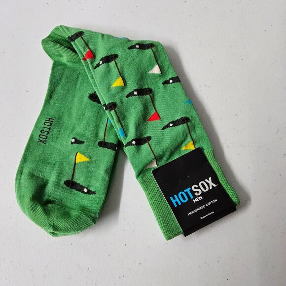 Hot Sox Men's Green Golf Novelty Print Mercerized Cotton Fits Shoe Size 6-12.5‎ - Picture 1 of 5